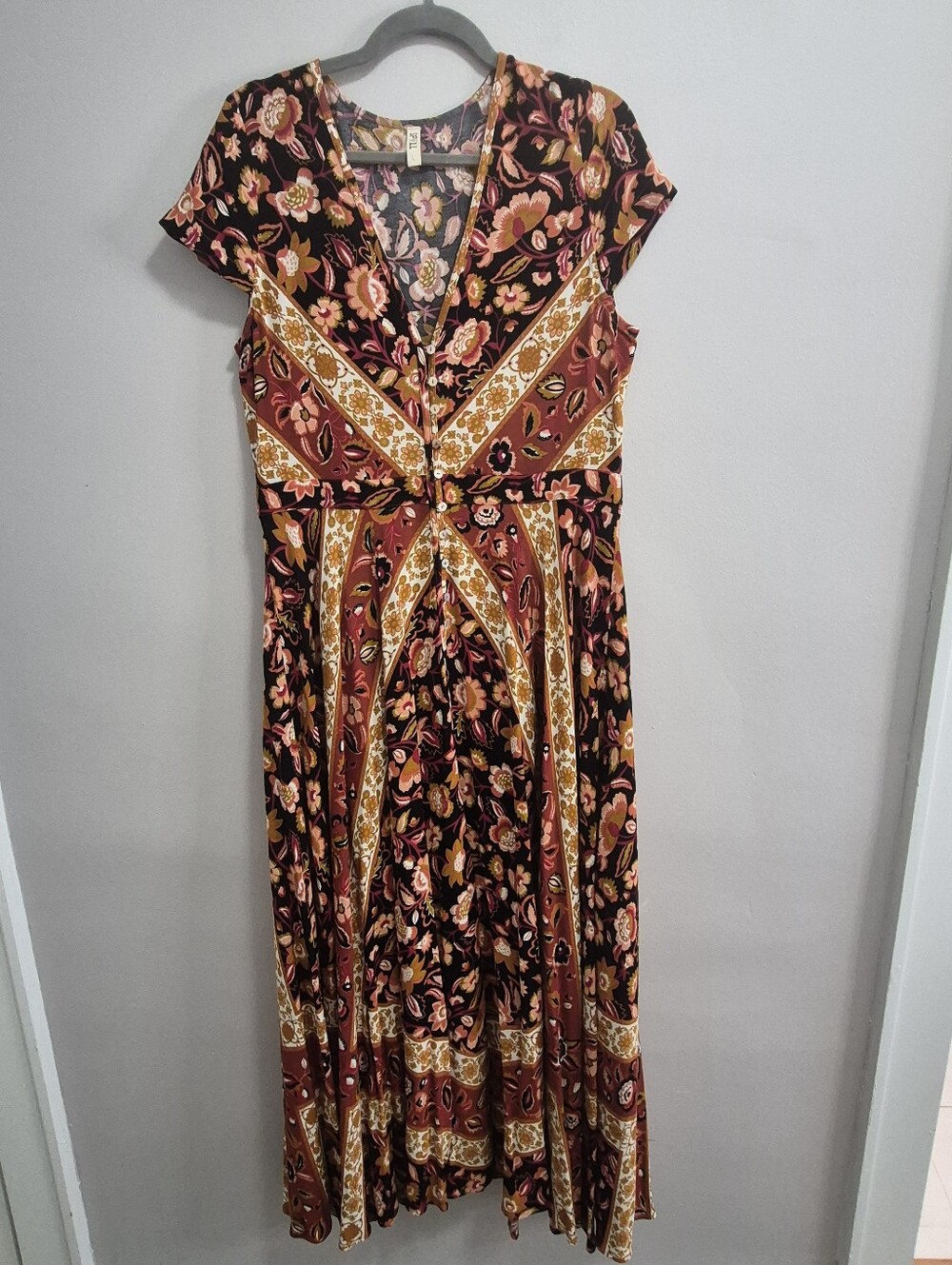 Spell NWOT Lolita Campfire Short Sleeve Button Front Maxi Dress Size Large